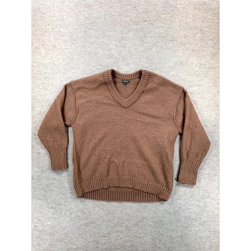 Wild Fable Fuzzy Oversized Sweater Womens XS Brown Ribbed Trim V Neck Pullover